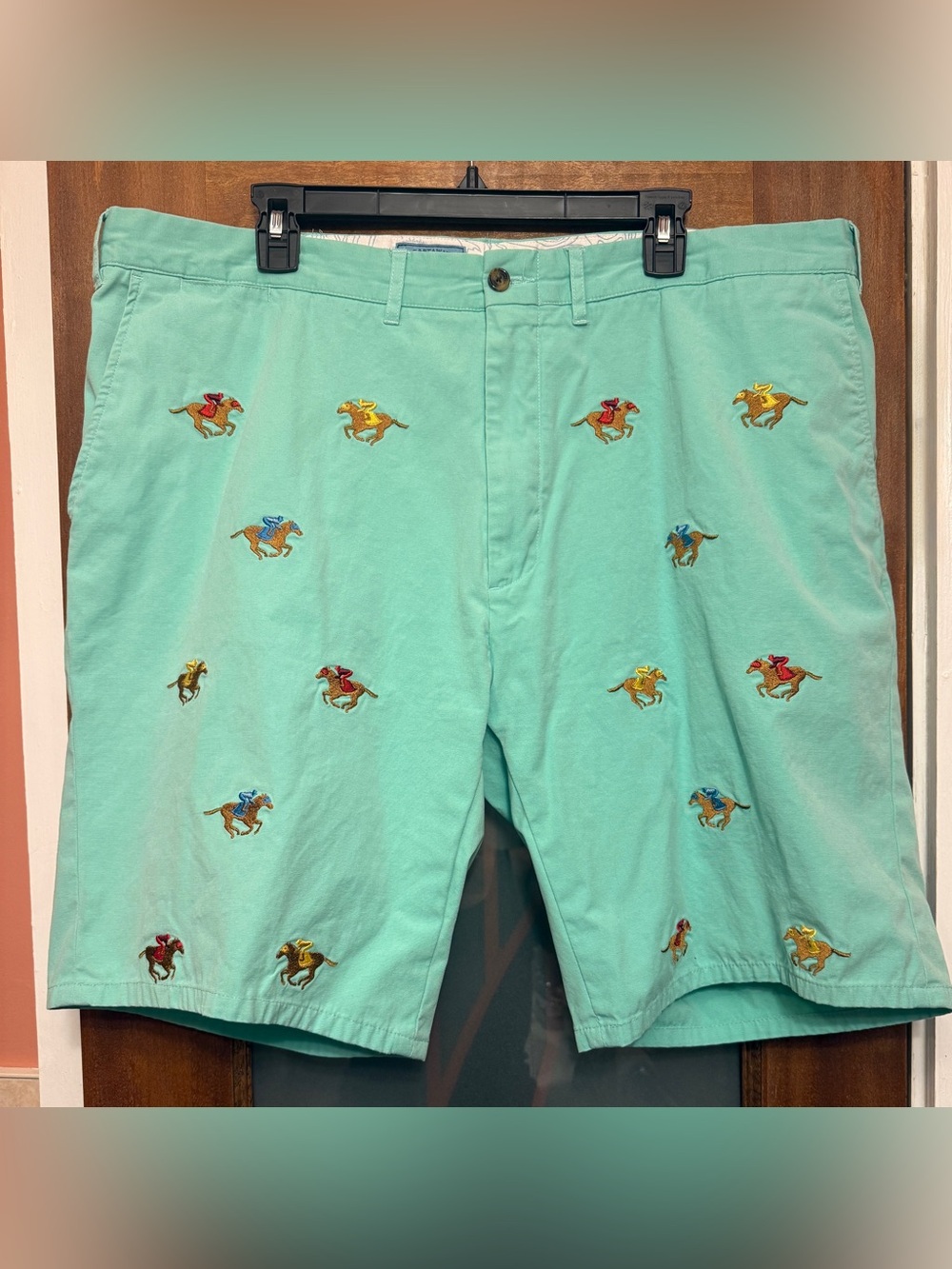 Castaway Nantucket Island Men’s Cisco Pastel Green Horse Embroidered Shorts-44